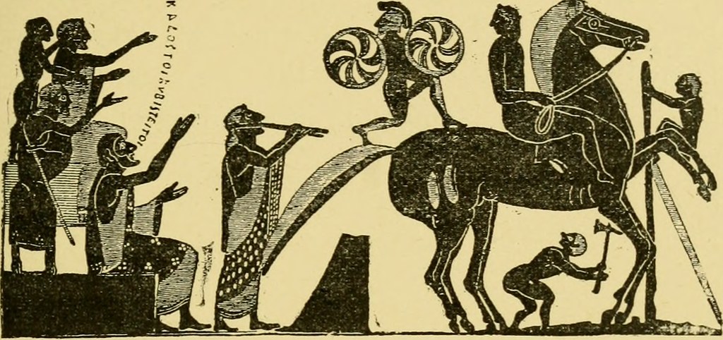 Ilustraĵo de sceno el La Kavaliroj de Aristofano