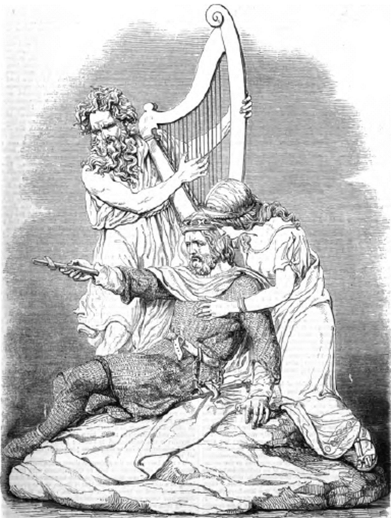 La Morto de Tewdric, desegnaĵo de skulptaĵo de J. Evan Thomas, 1852