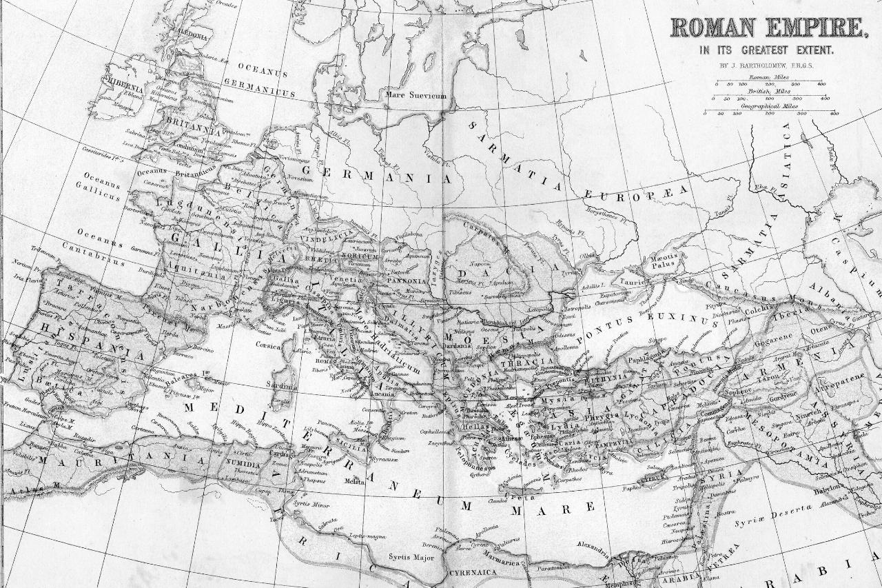 Mapo de la Romia Imperio antaŭ la falo