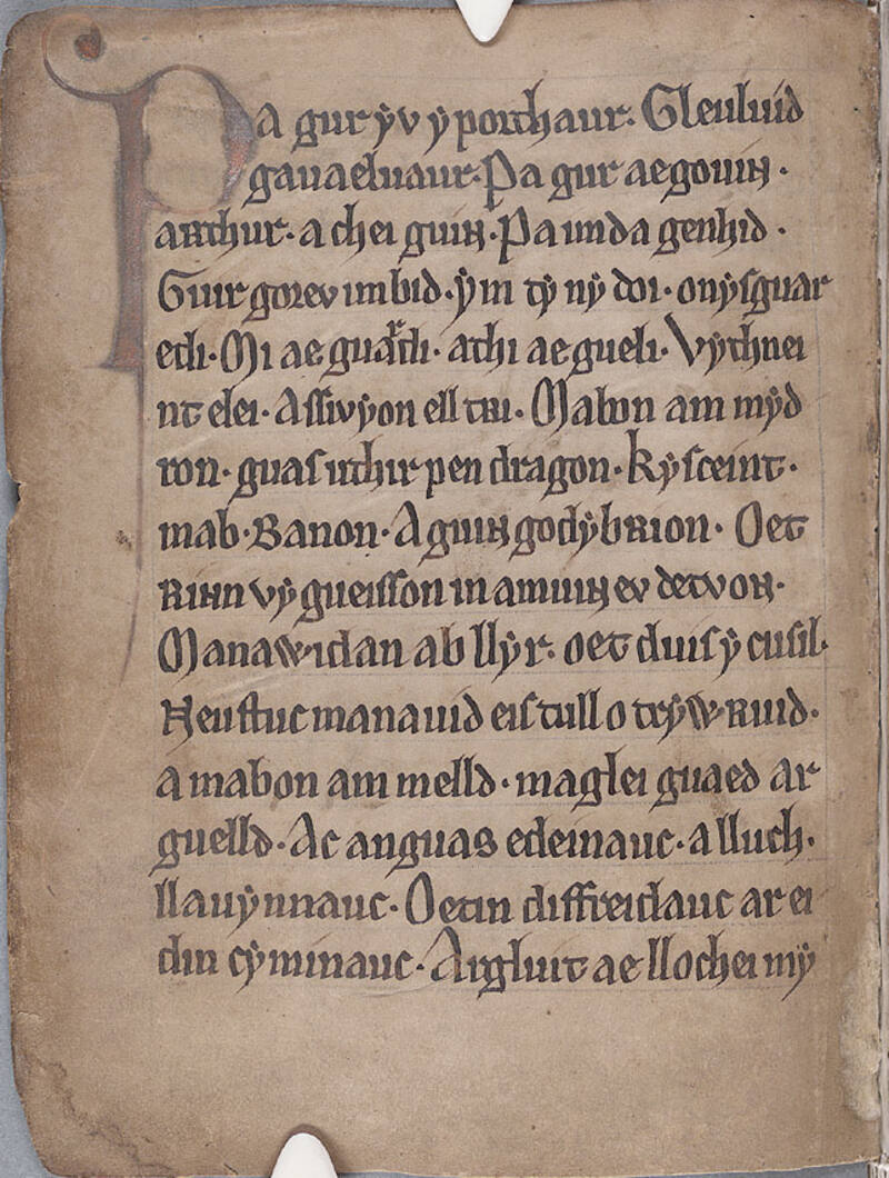 La komenco de la poemo Pa Gur sur MS Peniarth 1, folio 47r