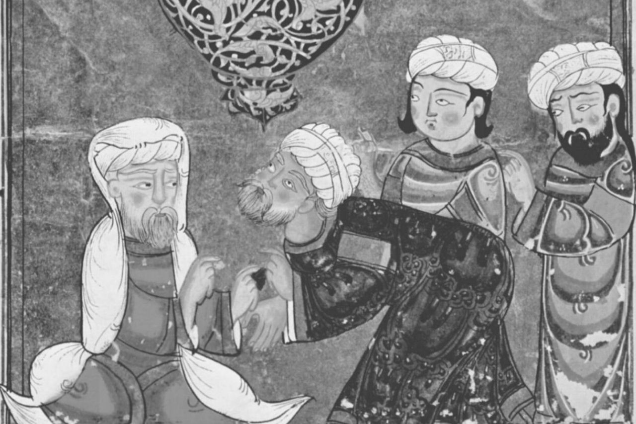 Homoj venantaj al kadio kun siaj problemoj, ilustraĵo